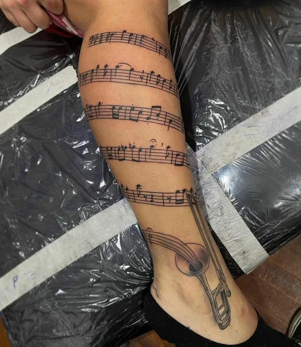 Music Note Leg Tattoo