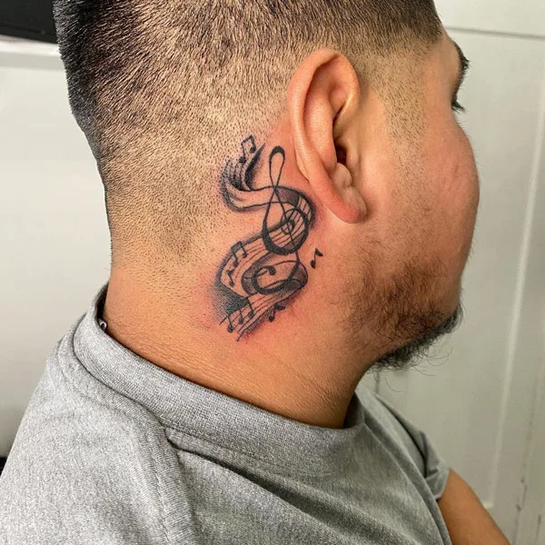 Music Note Tattoo on Neck 1