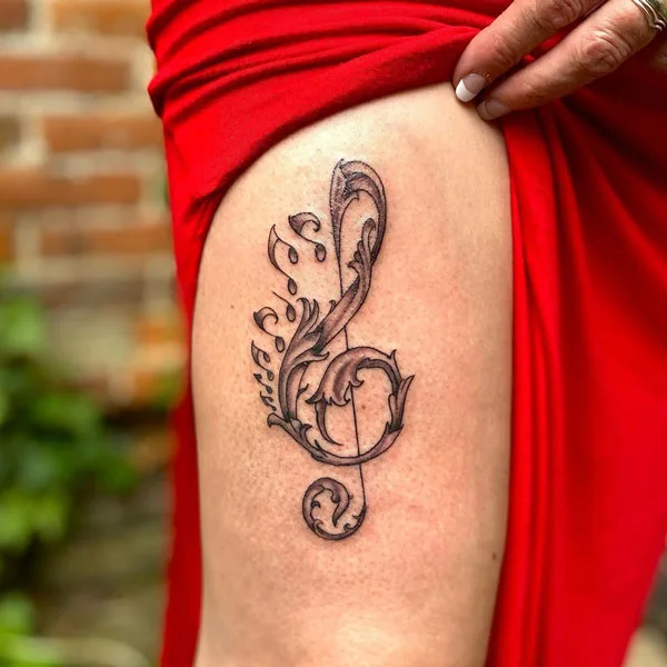 Music Note Thigh Tattoo 2