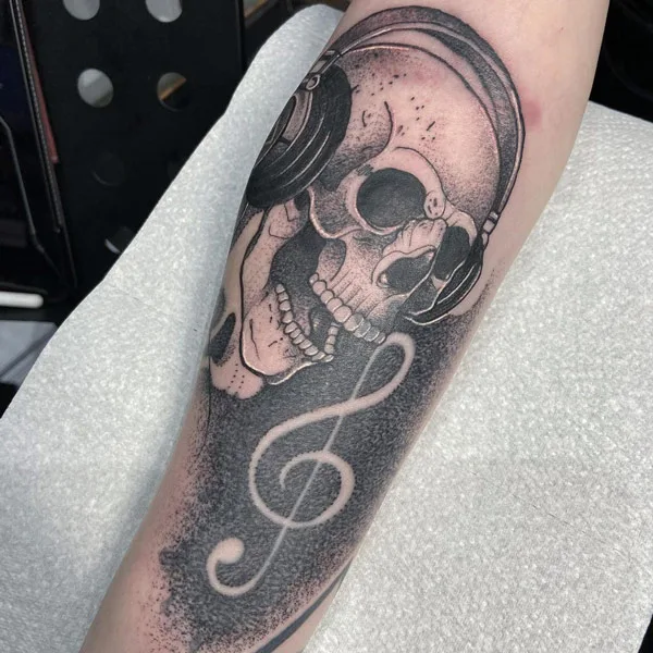 Music Note and Skull Tattoo