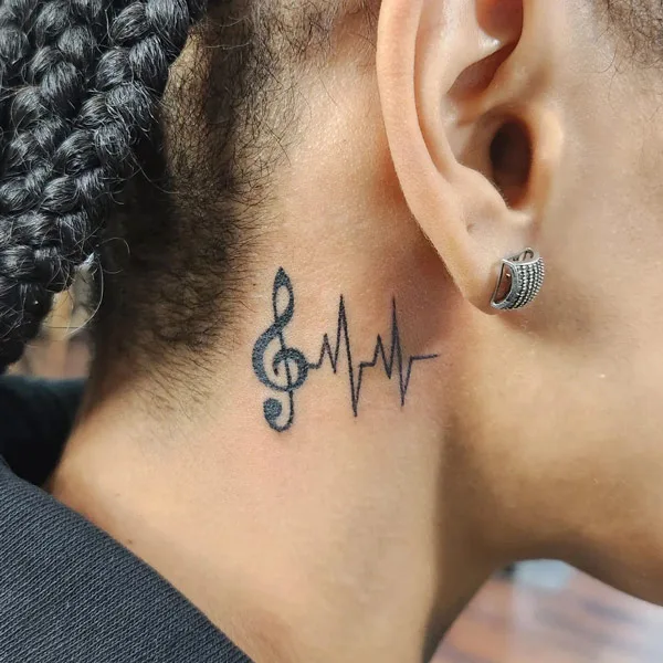 Music Note with Heart Beats Tattoo