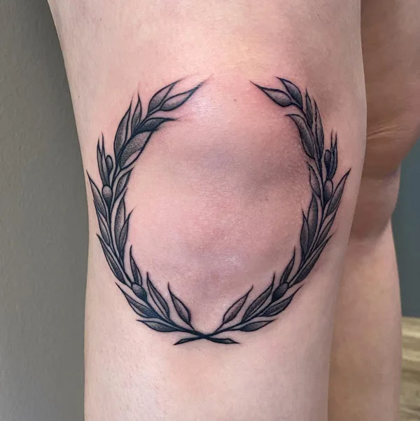 Olive branch knee tattoo 1