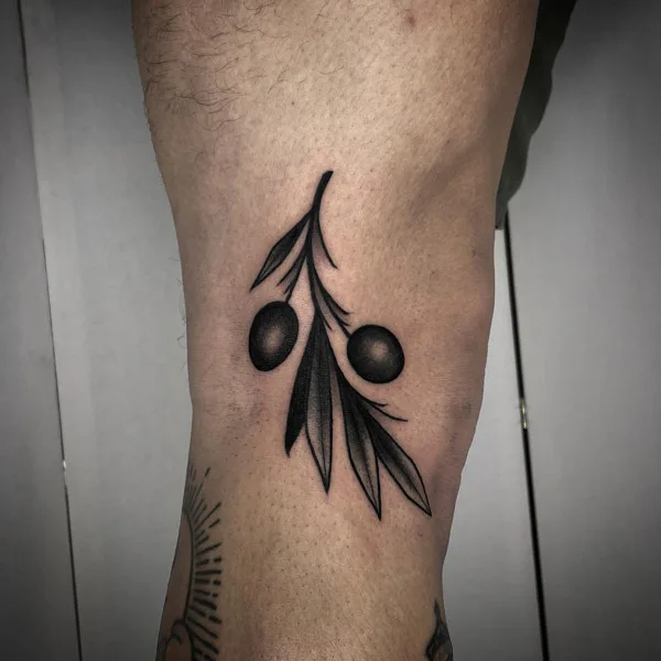 Olive branch knee tattoo 2