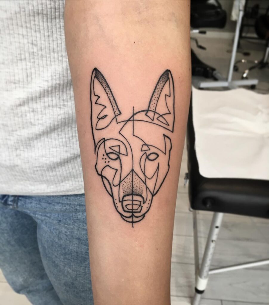 OneLine German Shepherd Forearm Tattoo for Men Minimalist Ink Expression