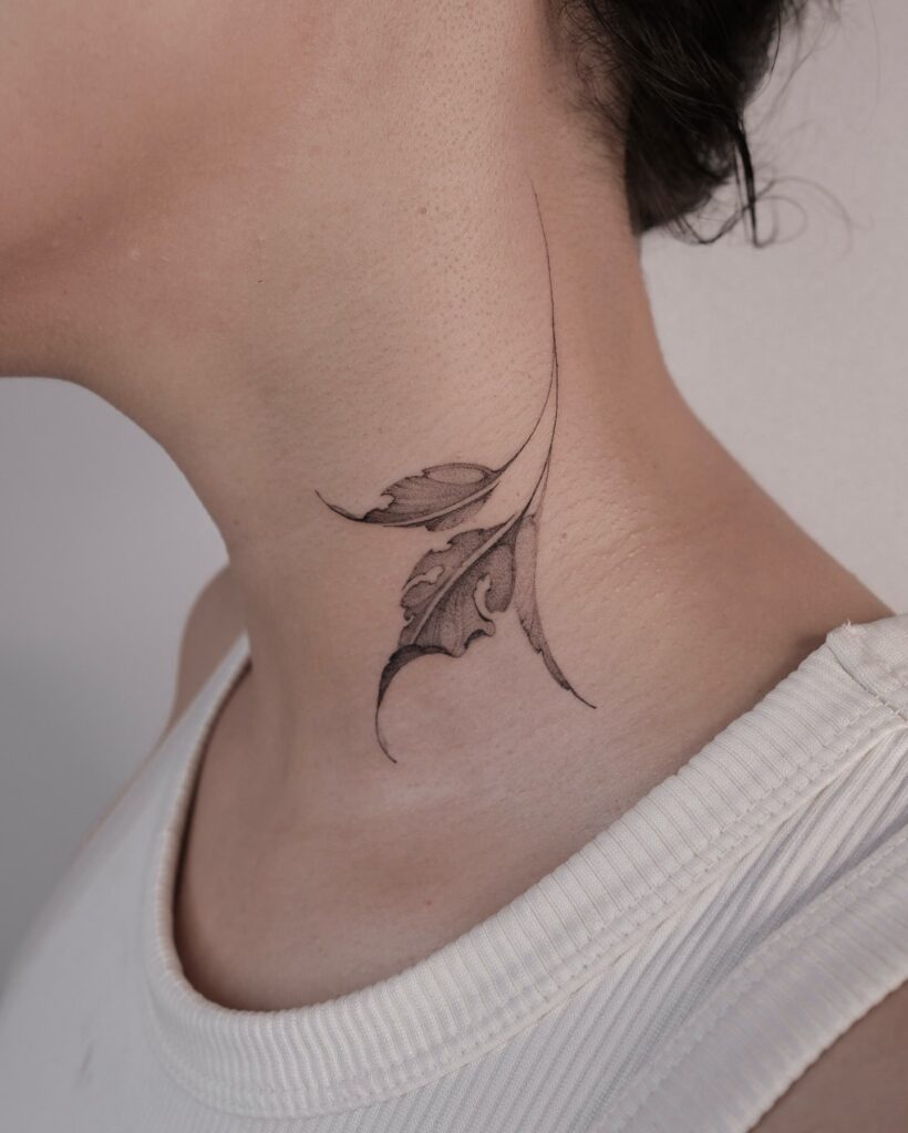 Ornamental Leaf Neck Tattoo Artistic Graceful and Nature-Inspired