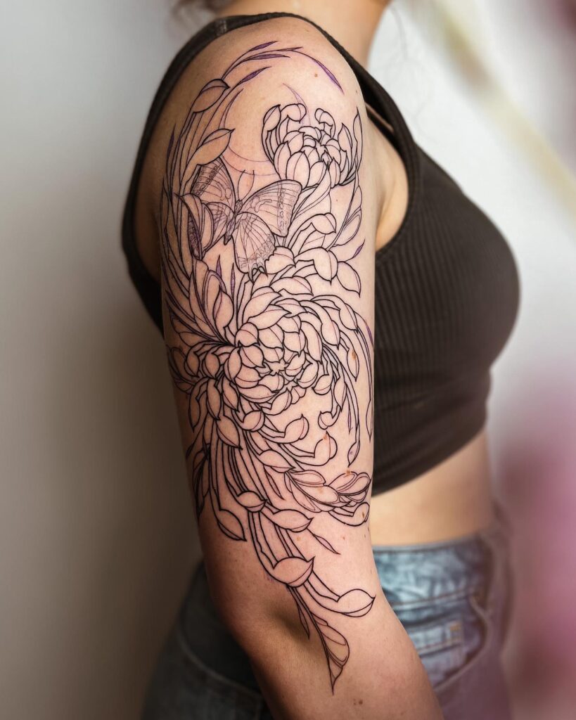 Outline Flowers and Other Nature Motifs for Women Half Sleeve Embracing Simplicity and Natural Beauty