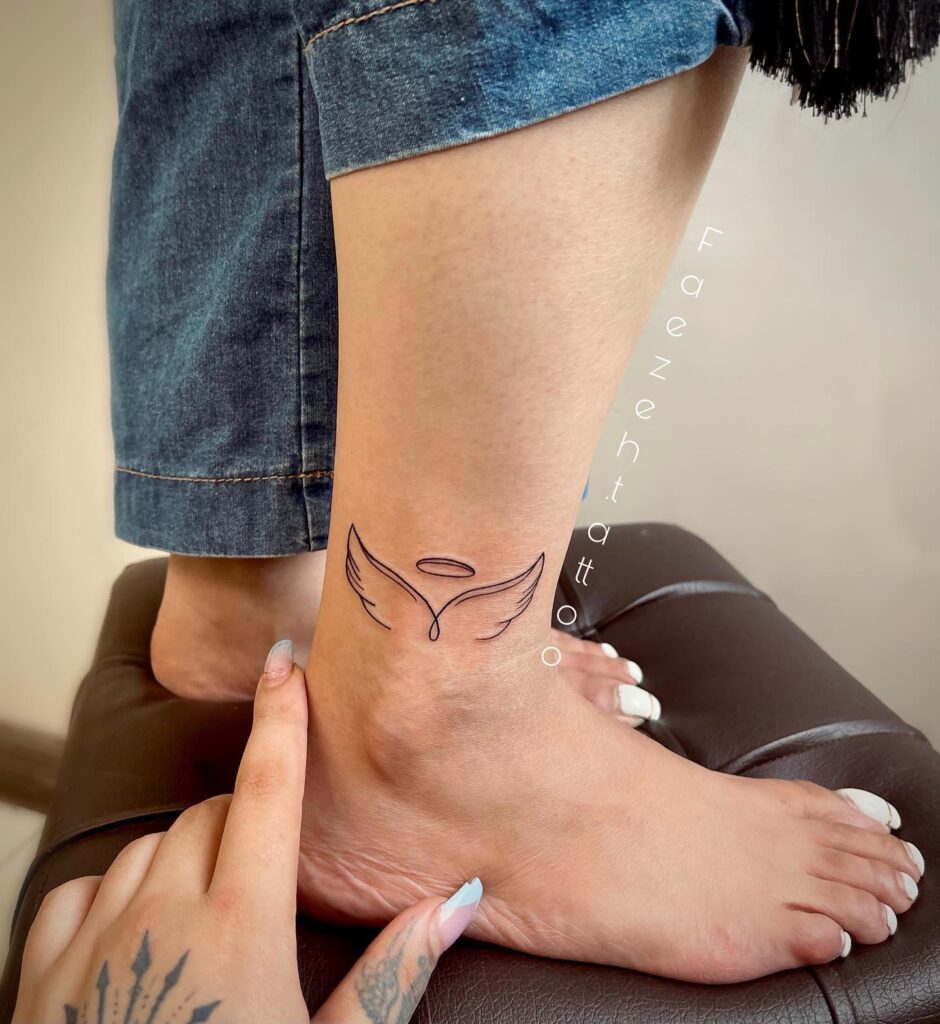 Outline Wings Tattoo for Women, a Subtle Soaring Accent: Above the Ankle