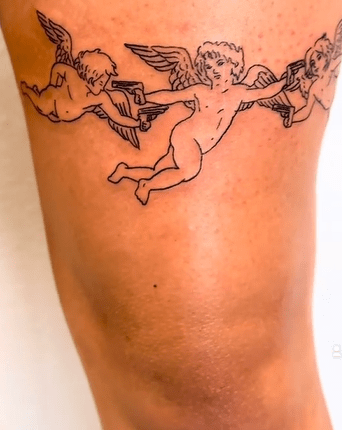 Outliner trinity angel with double gun tattoos with image