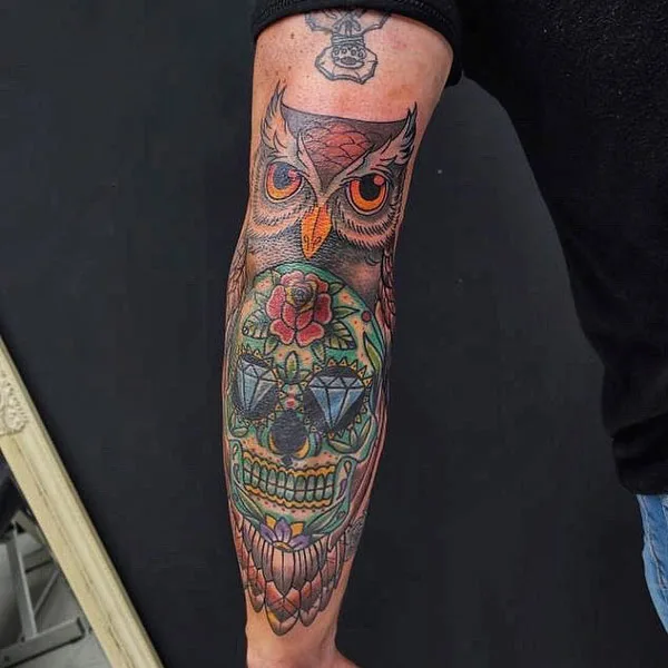 Owl Sugar Skull Tattoo 1