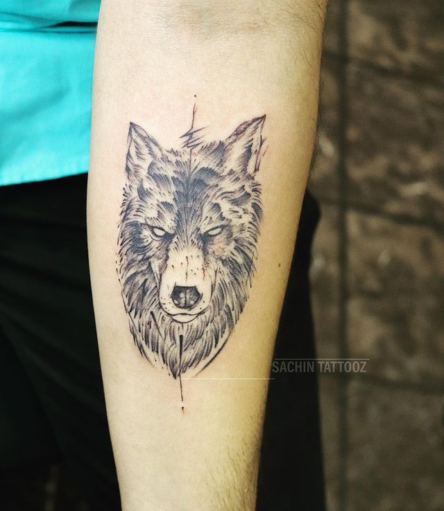 Partially Shaded Angry Wolf Tattoo Idea