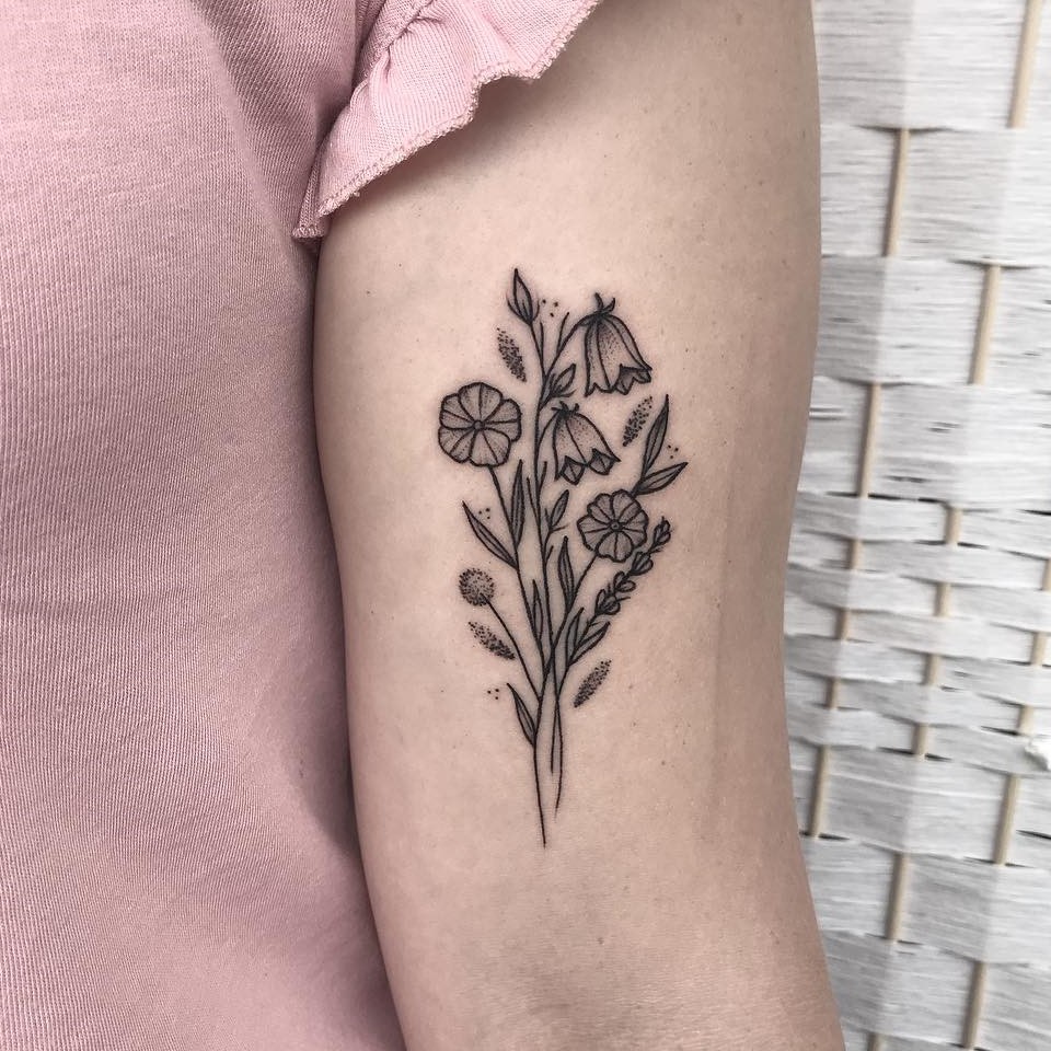 Partially Shaded Small Bluebell Tattoo Design For Hand