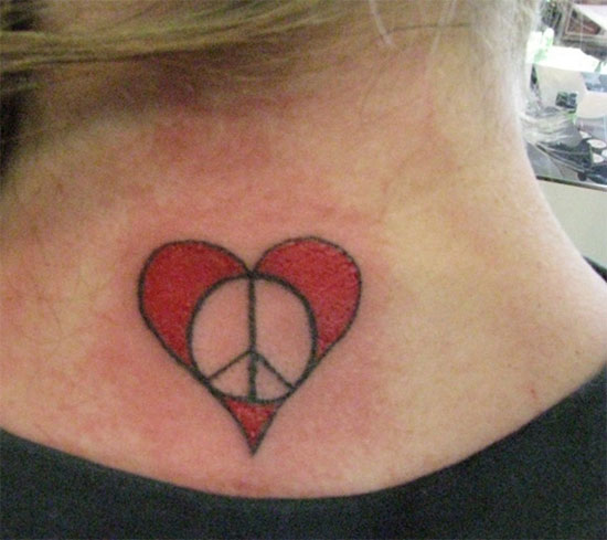 Peace heart tattoo on neck