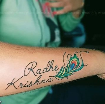 Peacock Feathers Radhe Krishna Tattoo
