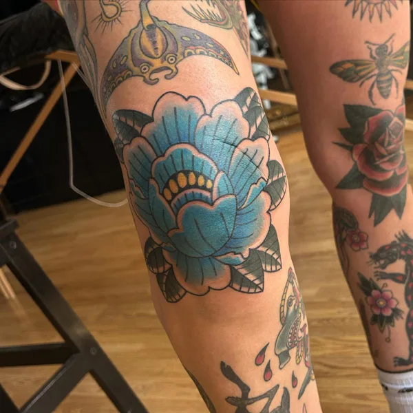 Peony Knee Tattoo 1