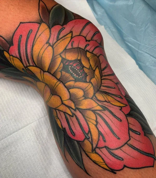 Peony Knee Tattoo 2
