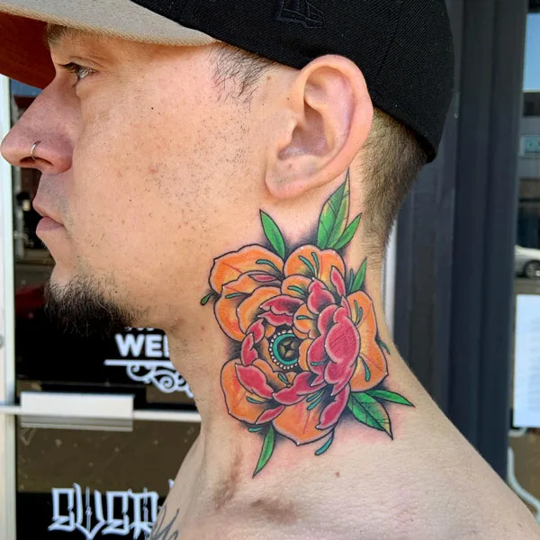 Peony Neck Tattoo 1