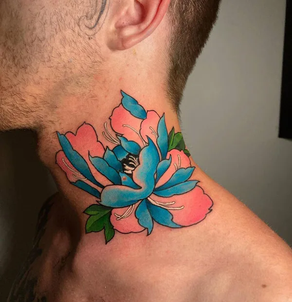 Peony Neck Tattoo 2