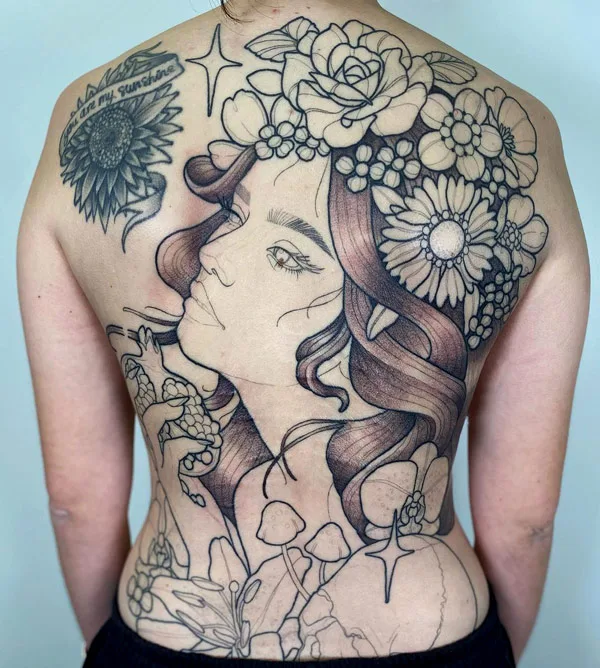 Persephone tattoo on back