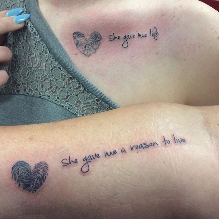 Personalized fingerprint heart tattoo with meaningful phrases