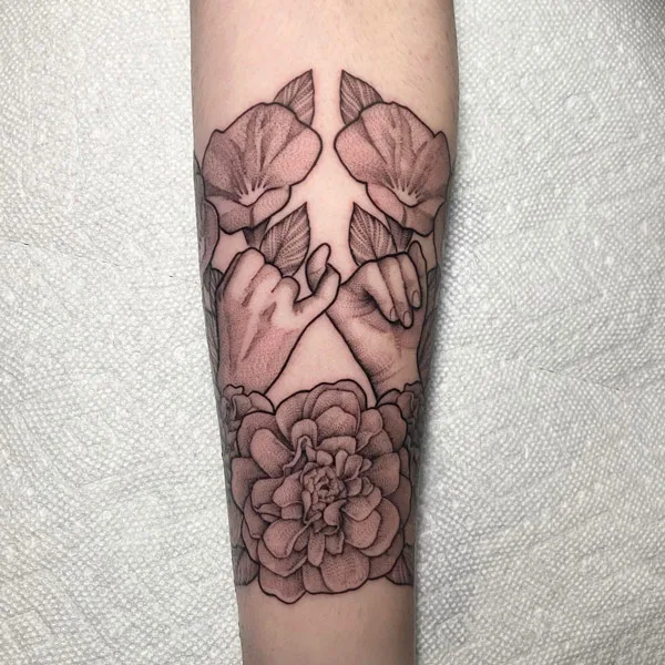 Pinky Promise Tattoo with Flowers