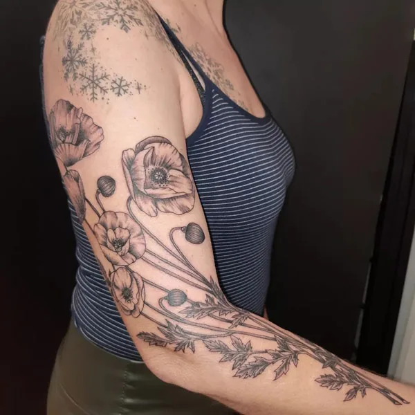 Poppy Flower Sleeve Tattoo 1
