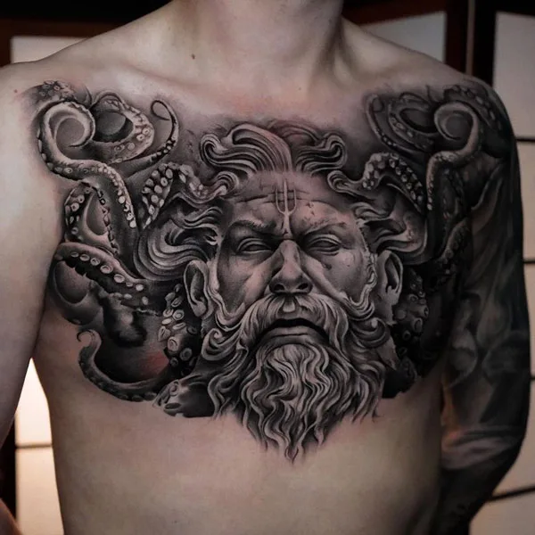 Poseidon Chest Tattoo 2