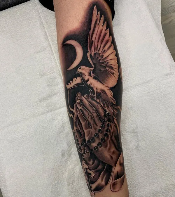 Praying Hands Dove Tattoo
