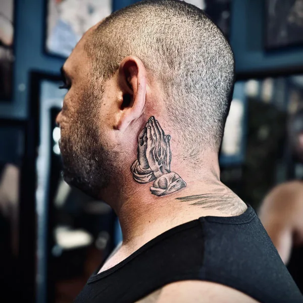 Praying Hands Neck Tattoo 1