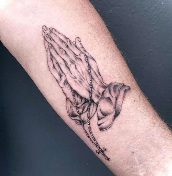 Praying Hands Rosary Tattoo 2
