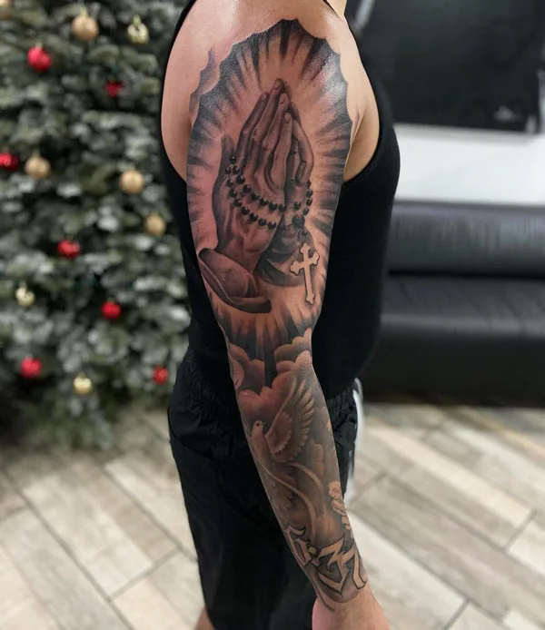 Praying Hands Sleeve Tattoo 1