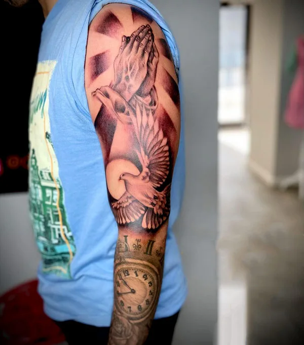 Praying Hands Sleeve Tattoo 2