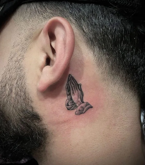 Praying Hands Tattoo Behind the Ear 1
