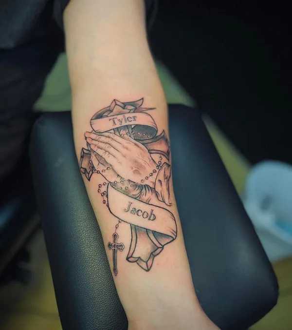 Praying Hands Tattoo with Names 1
