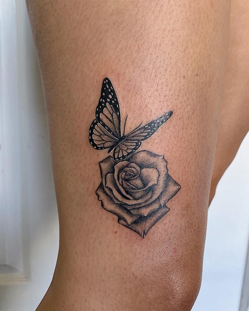 Pretty rose and butterfly tattoo design for women floral flight