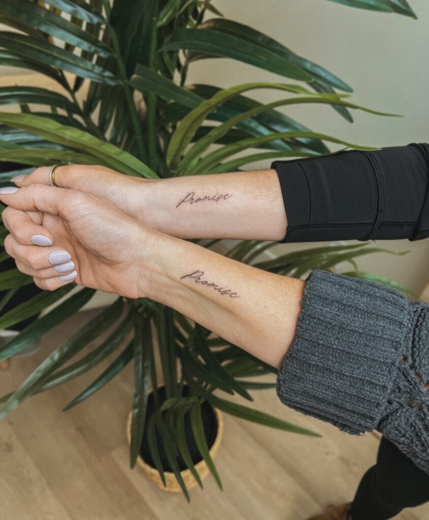 Promise Script Mother Daughter Tattoos for Lifelong Commitment and Support