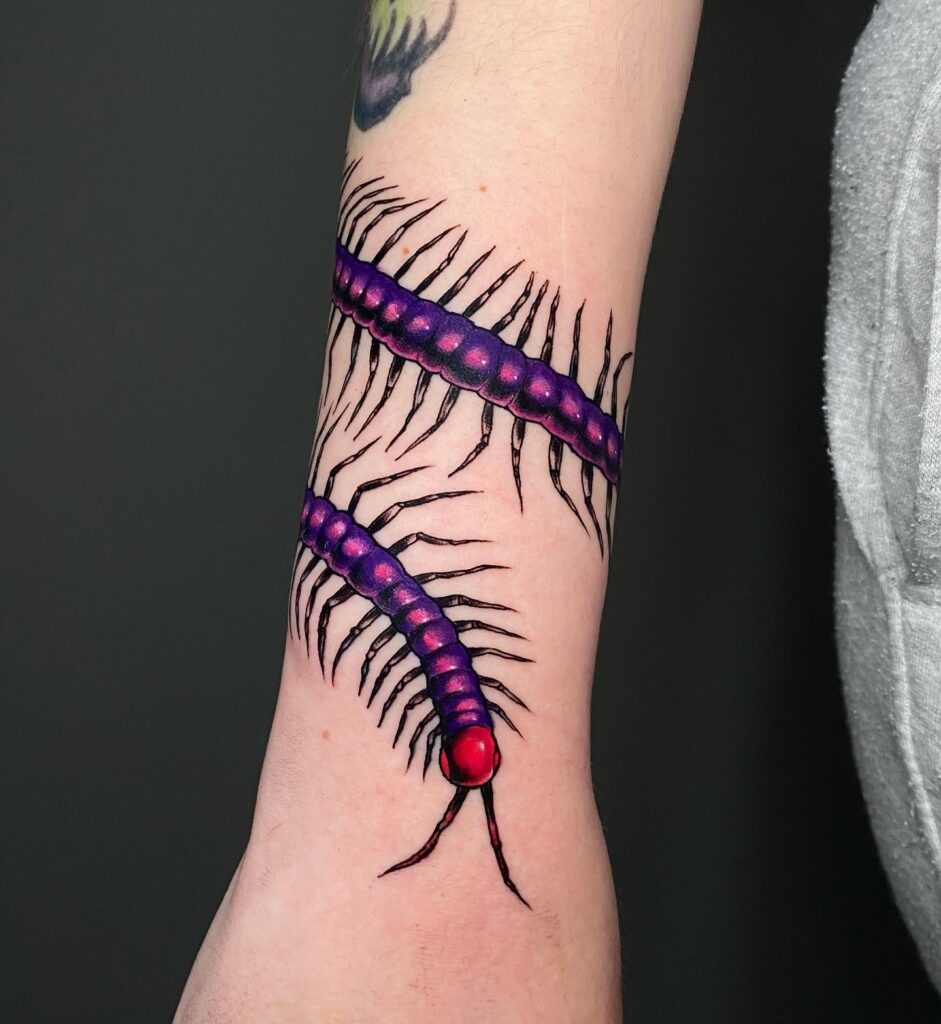 Purple centipede wrist ghoul tattoo for women & men
