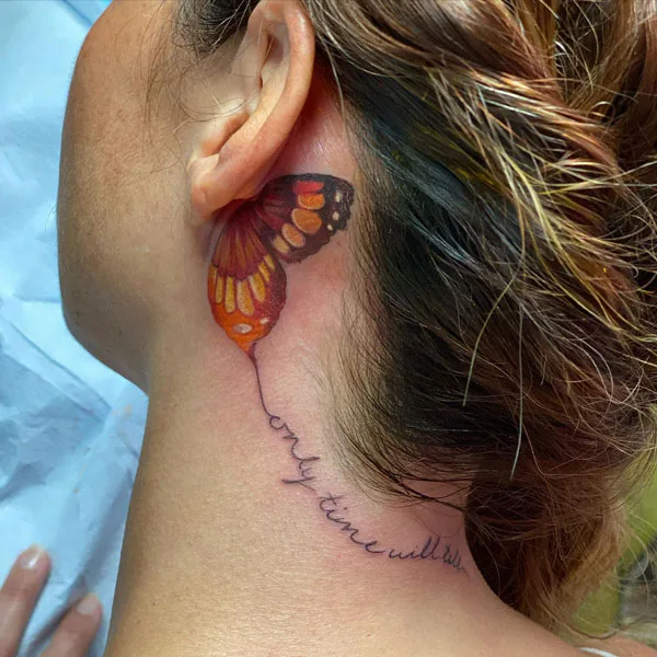 Quote butterfly tattoo behind ear