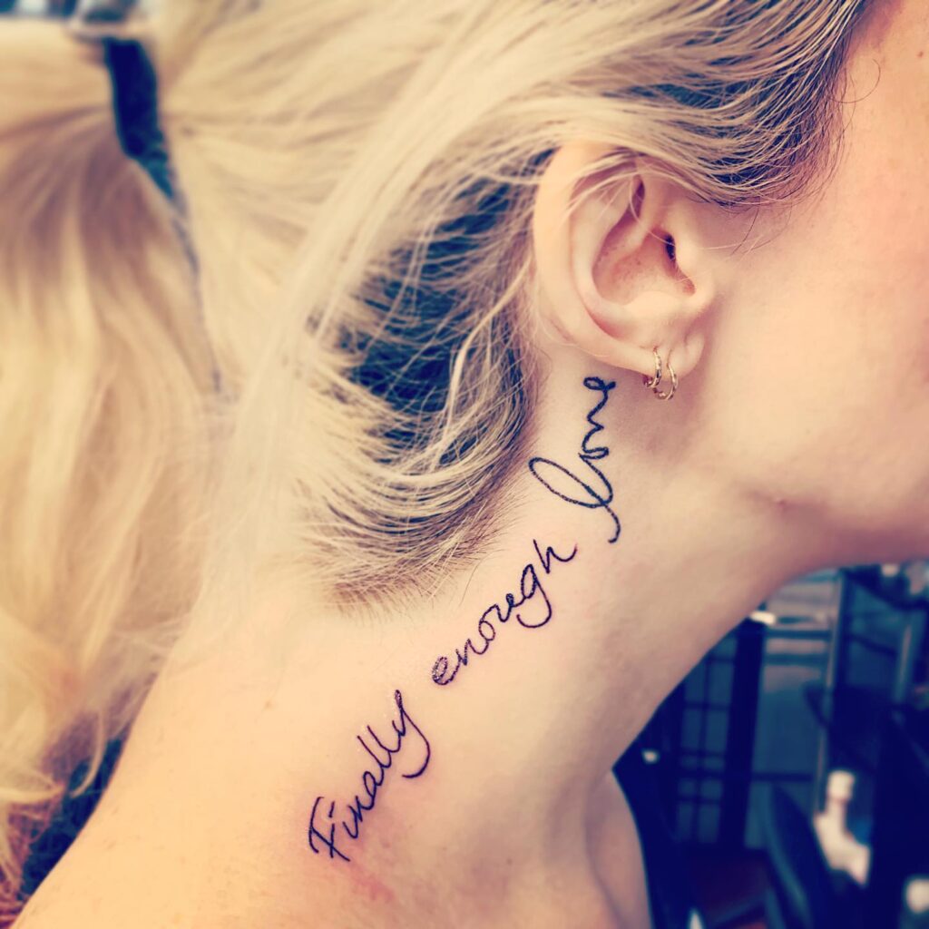 Quotes Tattoo Design on the Side of the Neck