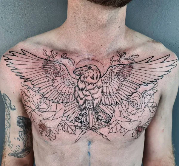 Raven Chest Tattoo 2