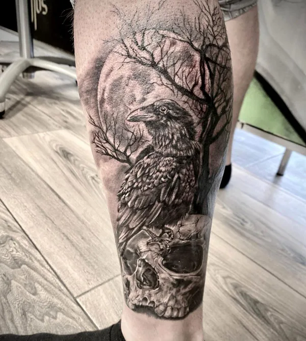 Raven on Skull Tattoo 1