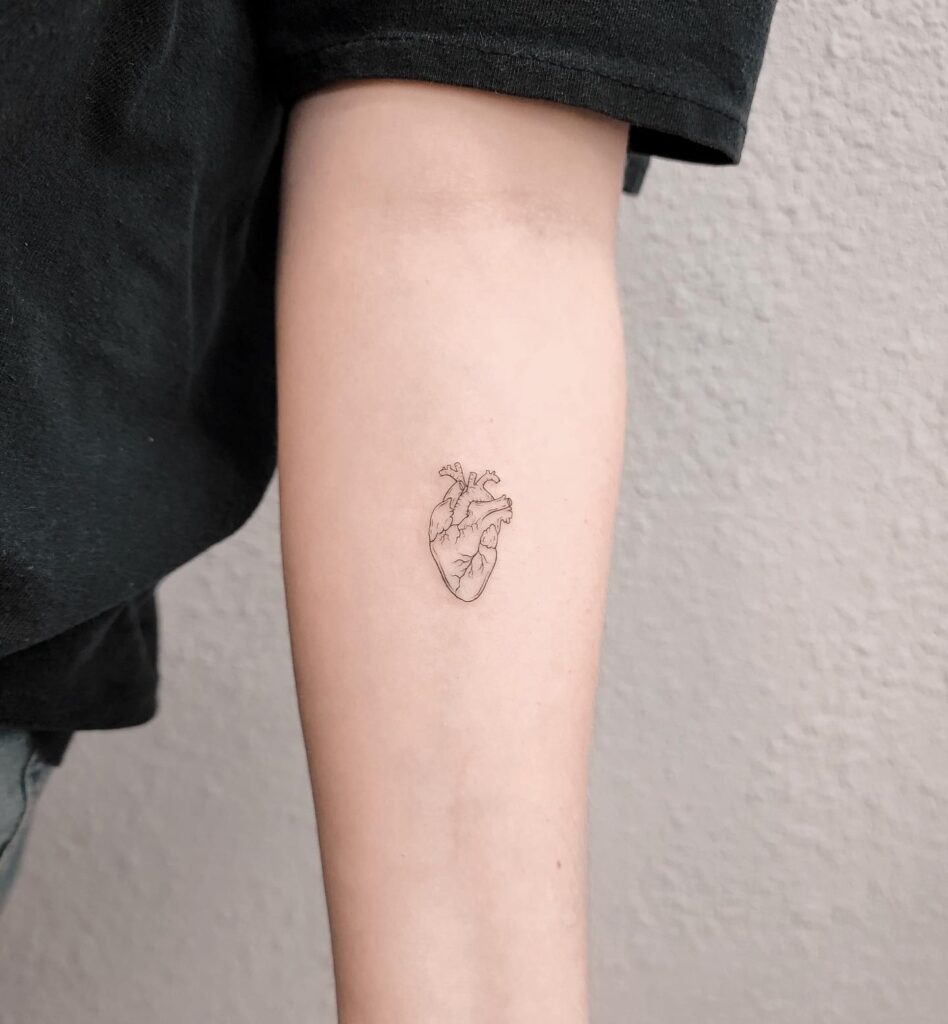 Real Heart Fineline Tattoo on the Forearm: Heartfelt Symbolism
