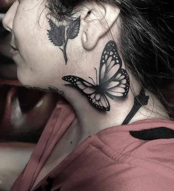 Realistic Butterfly Neck Tattoo