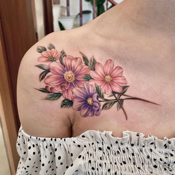 Realistic Cosmos Flower Tattoo 1