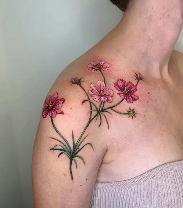 Realistic Cosmos Flower Tattoo 2