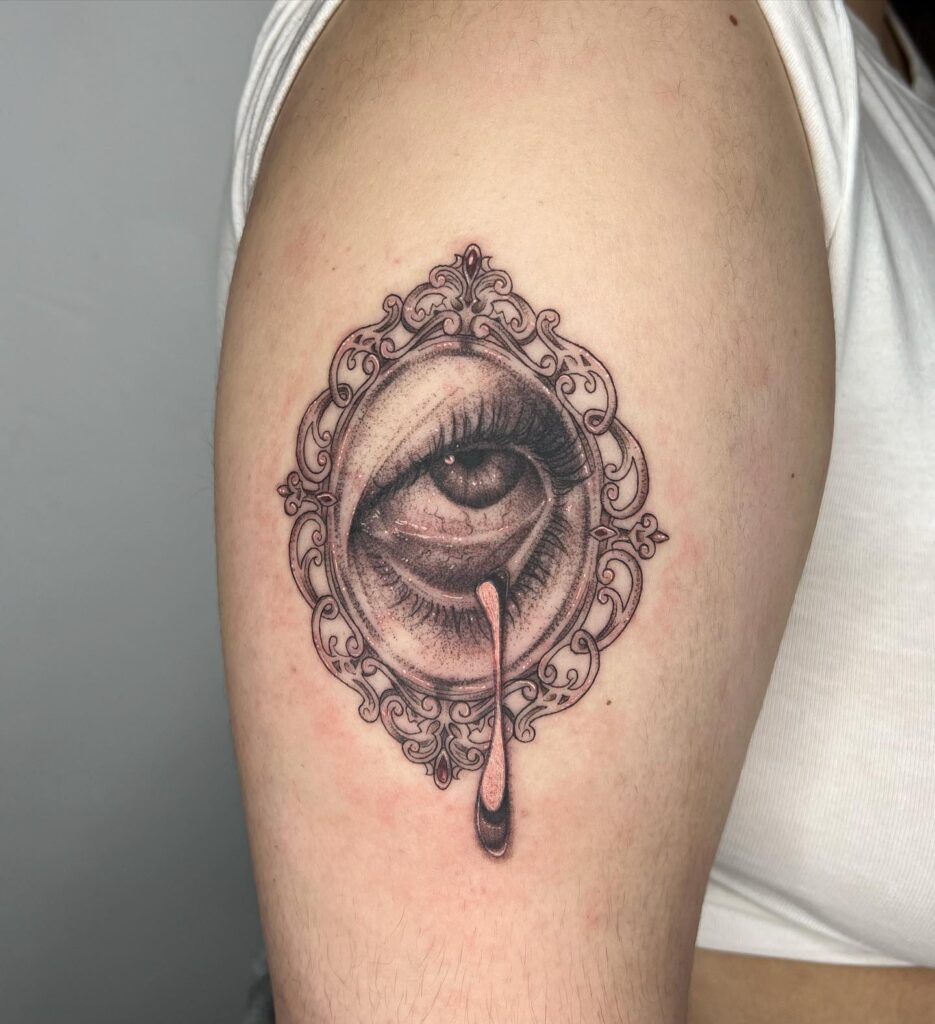 Realistic Crying Eye Tattoo Design Inside Mirror