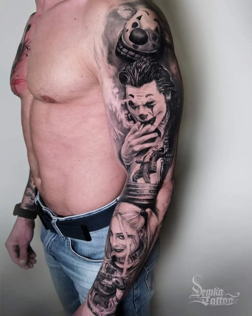 Realistic Harley Quinn and Joker Tattoo on Hand with image
