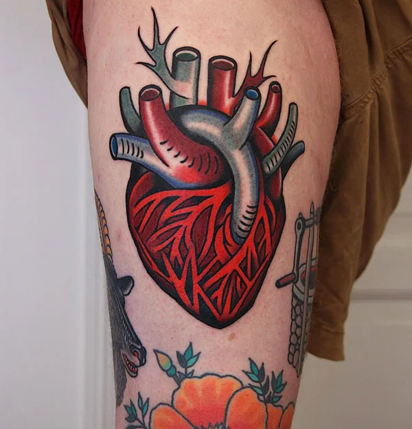 Realistic anatomical heart tattoo