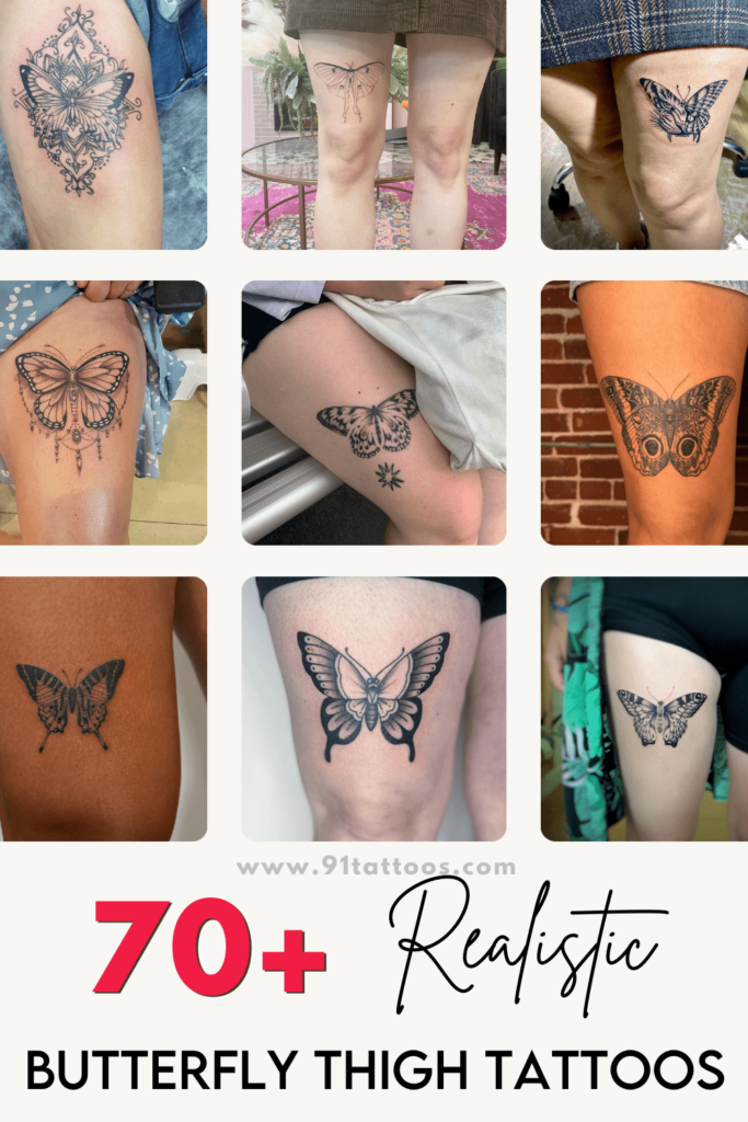 Realistic butterfly thigh tattoos for authentic art life like elegance