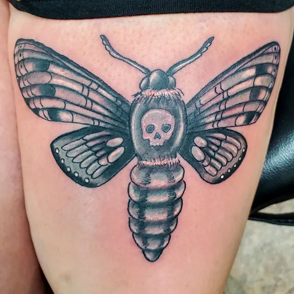 Realistic death moth tattoo