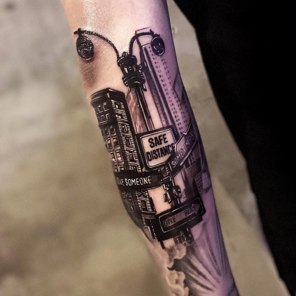Realistic Street Sign Tattoo